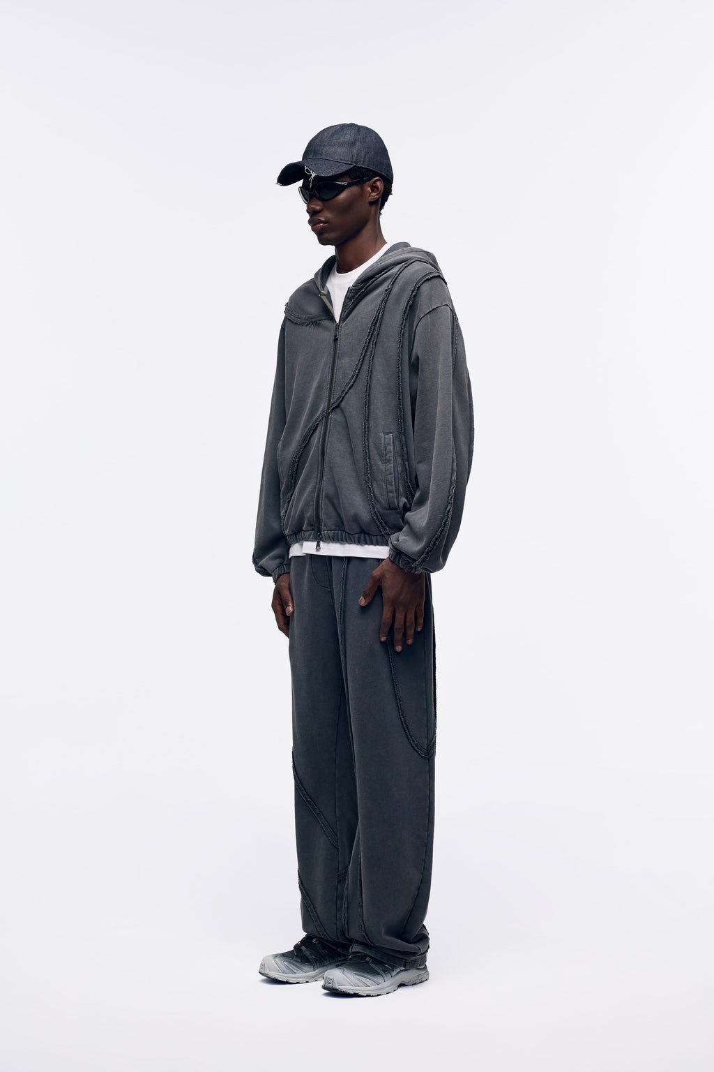 Ventarra Unisex Washed Oversized Sweat Jacket | Deconstructed Raw-Edge Heavyweight Hoodie