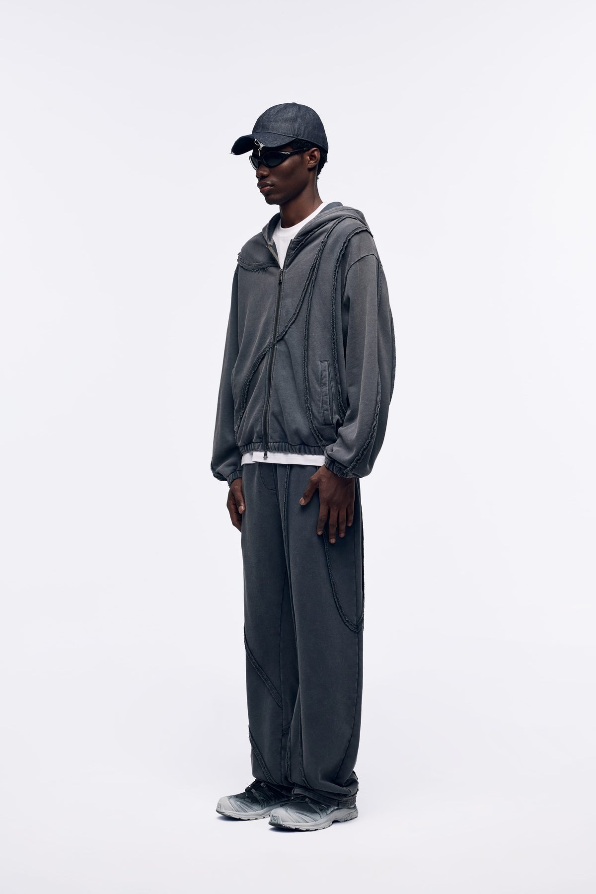 Ventarra Unisex Washed Oversized Sweat Jacket | Deconstructed Raw-Edge Heavyweight Hoodie