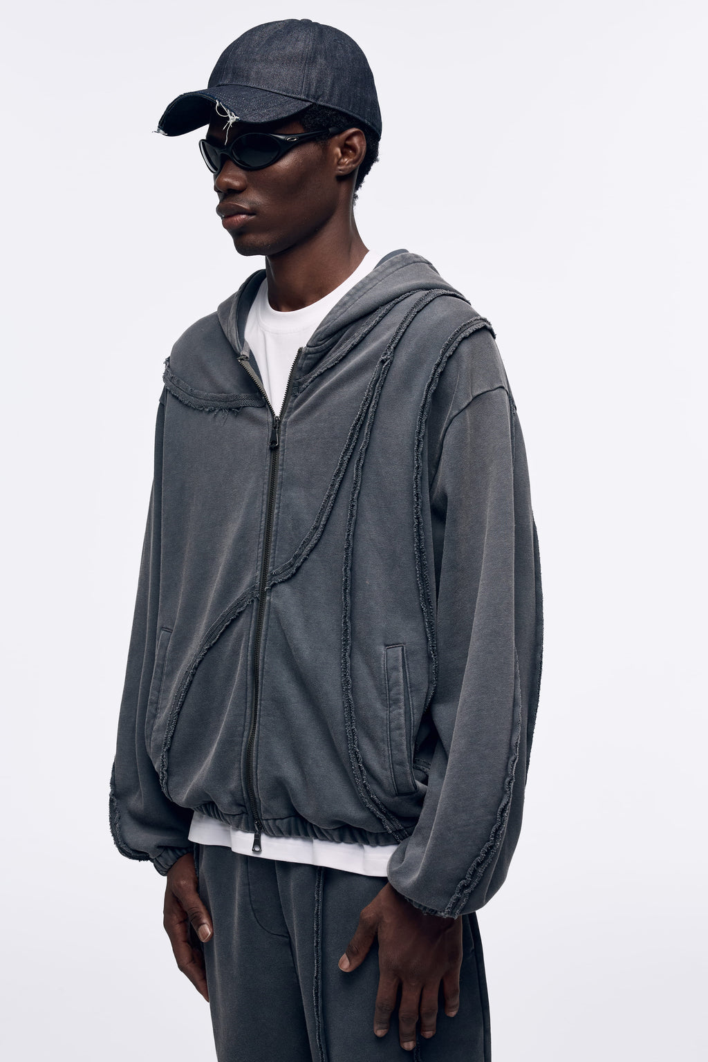 Ventarra Unisex Washed Oversized Sweat Jacket | Deconstructed Raw-Edge Heavyweight Hoodie