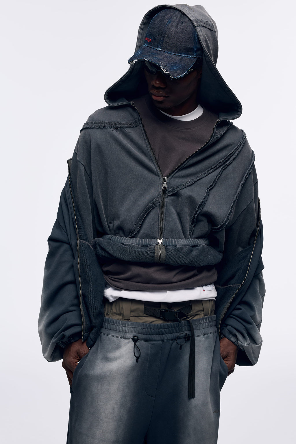 Ventarra Unisex Washed Oversized Sweat Jacket | Deconstructed Raw-Edge Heavyweight Hoodie