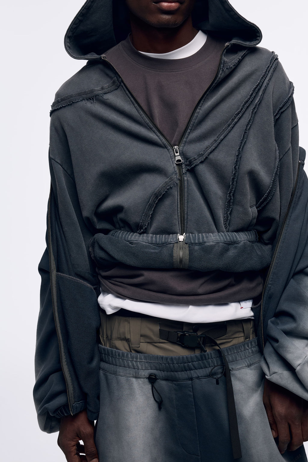 Ventarra Unisex Washed Oversized Sweat Jacket | Deconstructed Raw-Edge Heavyweight Hoodie