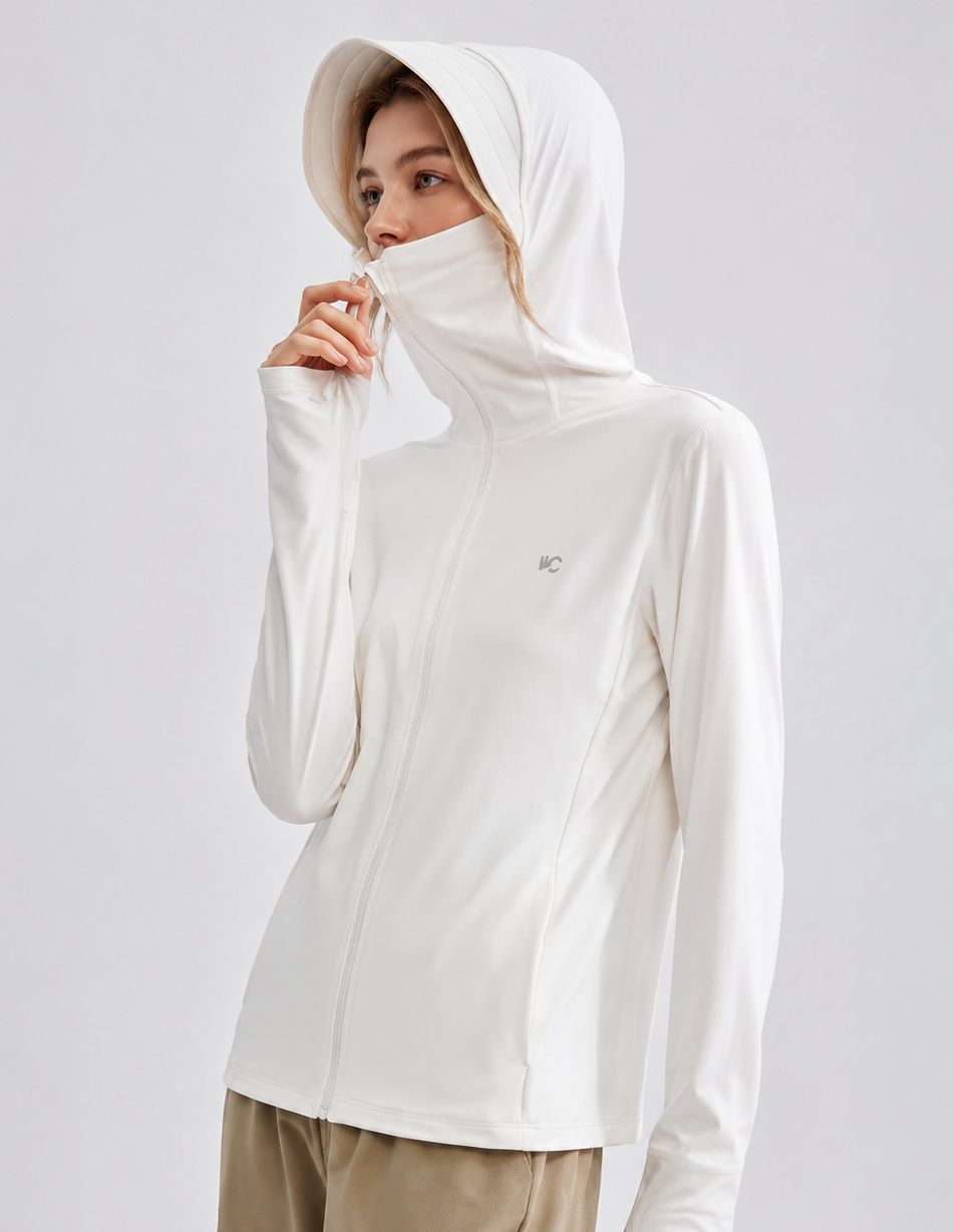 Women’s Lightweight Hooded Sun Protection Jacket – Minimalist Athleisure UV Cover-Up