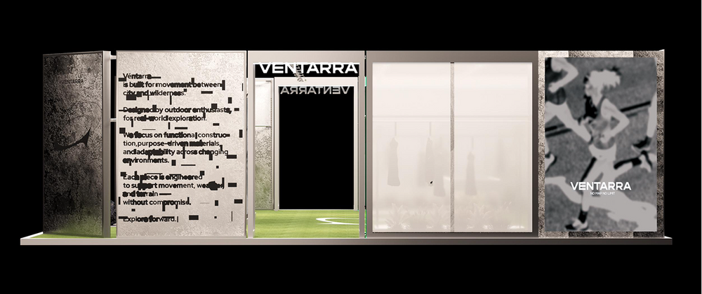 VENTARRA outdoor apparel brand concept showcasing a modern design space inspired by exploration, movement and outdoor adventure
