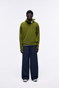 Ventarra men's mid-layer sweatshirt in Olive Green — wool blend thermal fleece with diagonal zip stand collar, raglan sleeves and reflective details