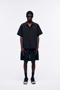 Ventarra men's panelled seamless bonded collared shirt in Black — 3D wrap-front panel, yoke back with punched logo and seamless bonding construction