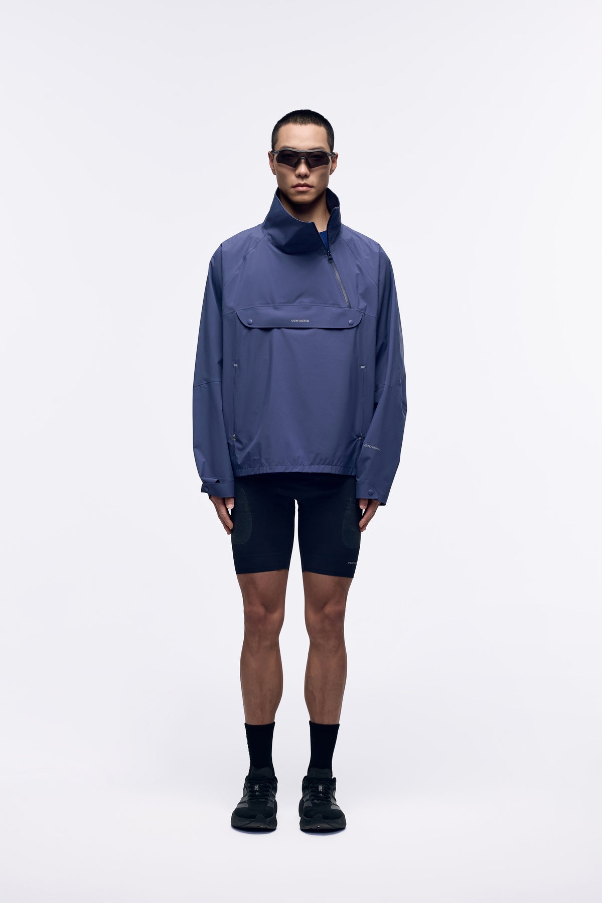 Ventarra unisex bonded hiking shell jacket in Slate Blue — hoodless windproof mountain jacket with fully taped seams and elastic cuffs