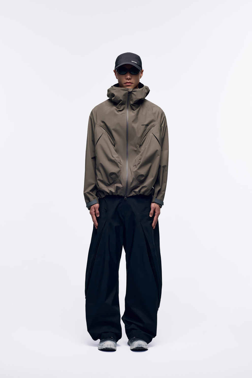 Ventarra unisex hooded shell jacket in Dark Gray — waterproof 3-layer composite with semi-structured 4-pocket front panel, ultra-long back vents and 3D adjustable hood